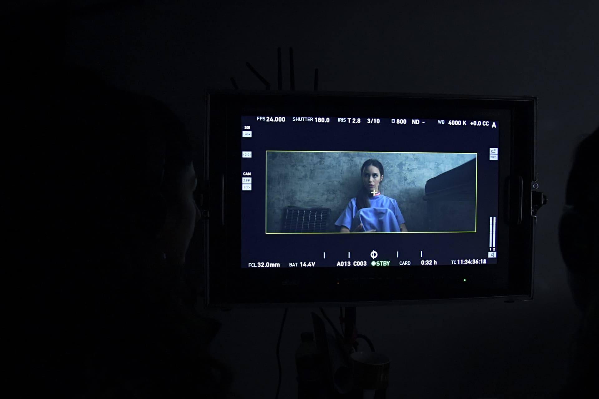 Framing the cell interview at the video village.
