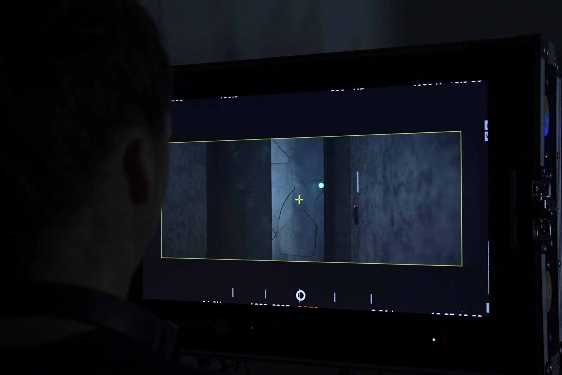 Watching the framelines at the monitor.