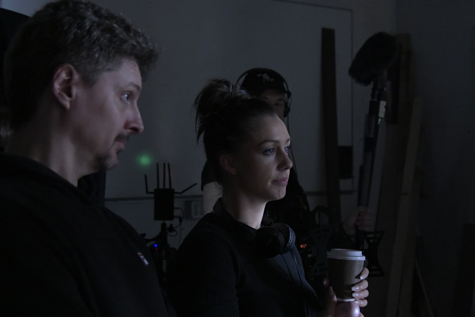 Watching playback with the sound team.