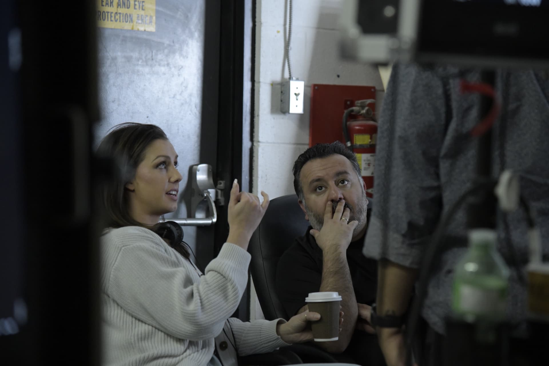 Working through the next setup between takes.
