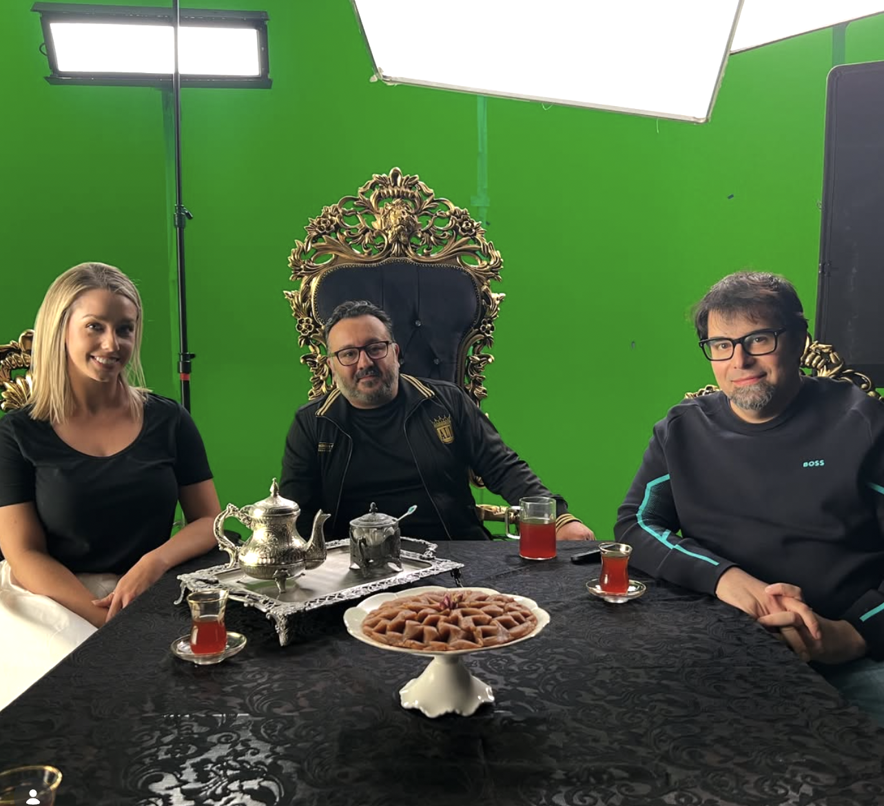 Tea service at the throne table on the green screen stage — The Start of a Problem.