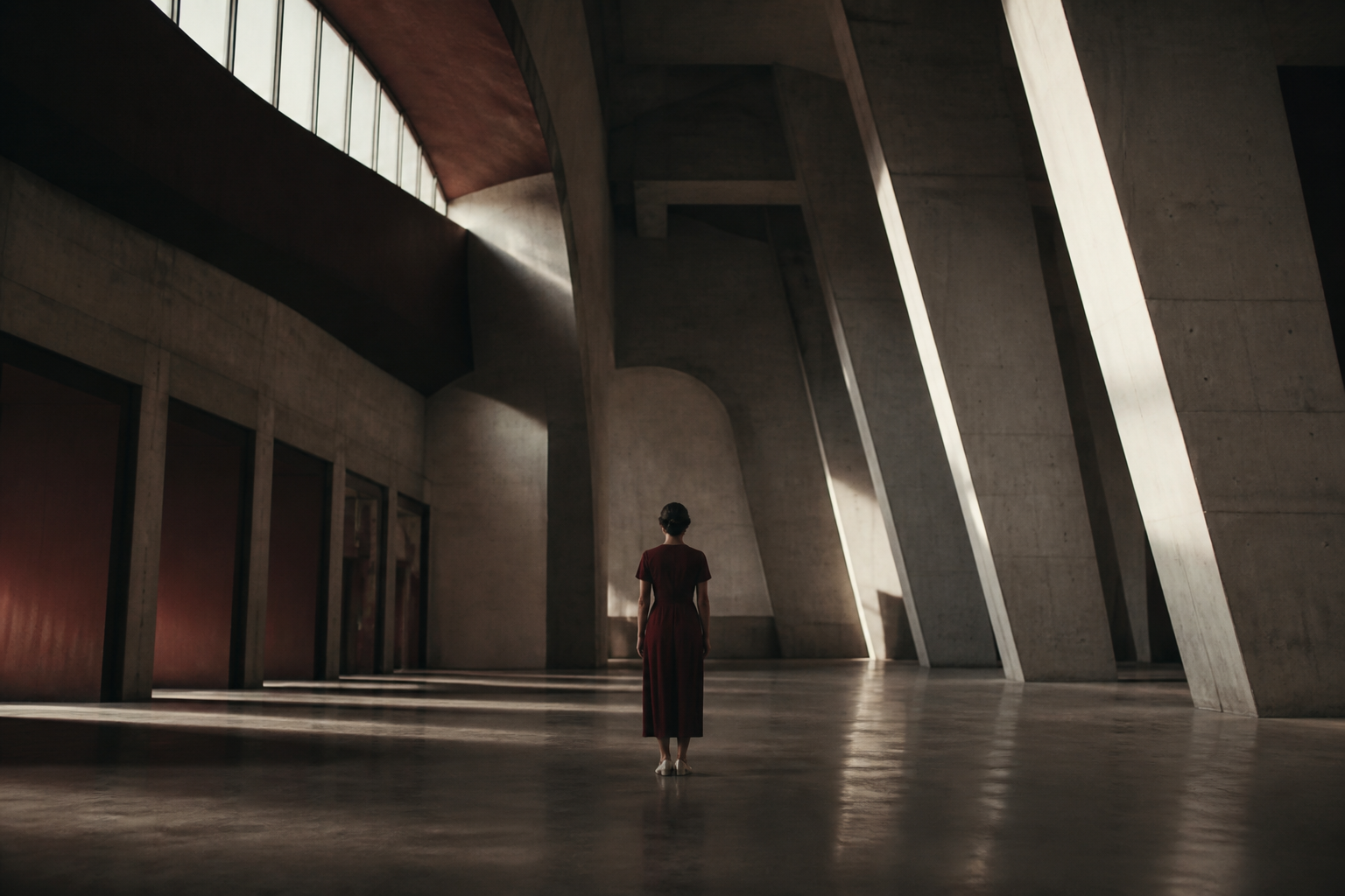 A woman, alone inside the architecture that remains — Alarie Alienated.